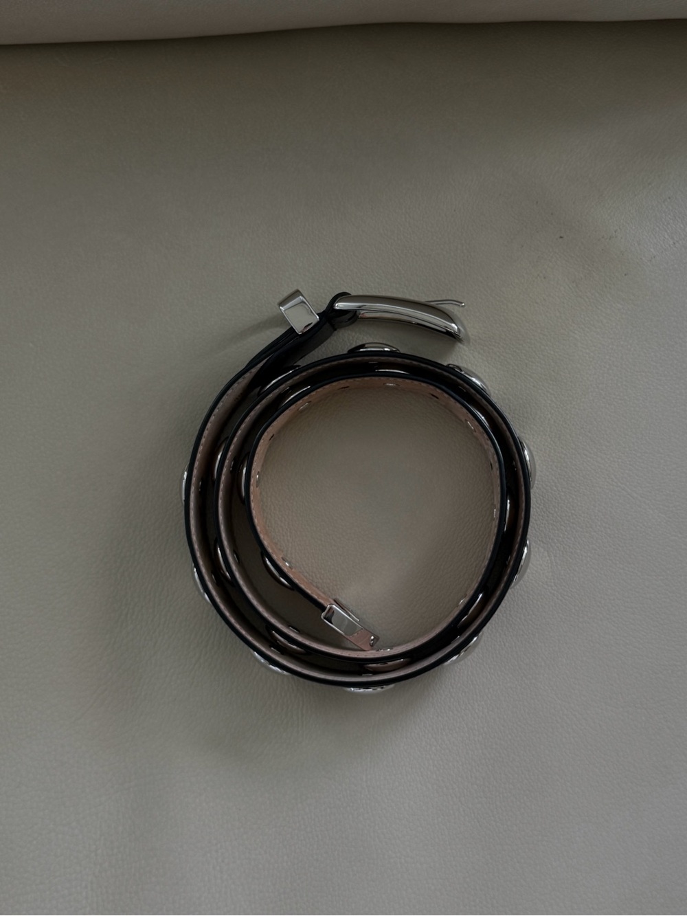 KHAITE Black Leather Belt with Oversized Silver Studs - Picture 3 of 6